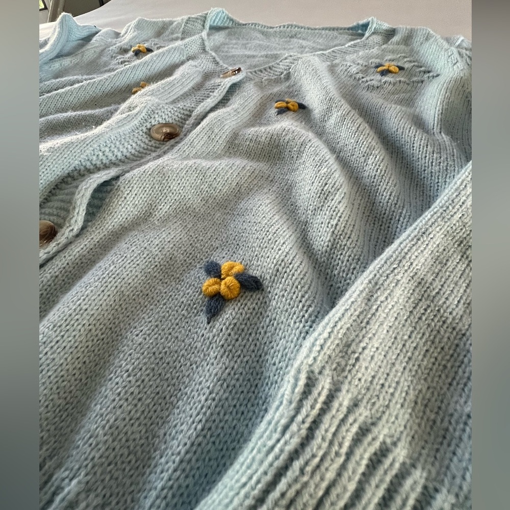 Light Blue Floral Button-Up Cardigan - Picture 2 of 4